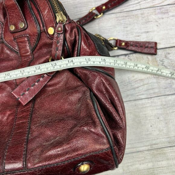 LOCKHEART DISTRESSED Y2K LARGE BURGUNDY GENUINE LEATHER HOBO SHOULDER TOTE BAG - Picture 9 of 10